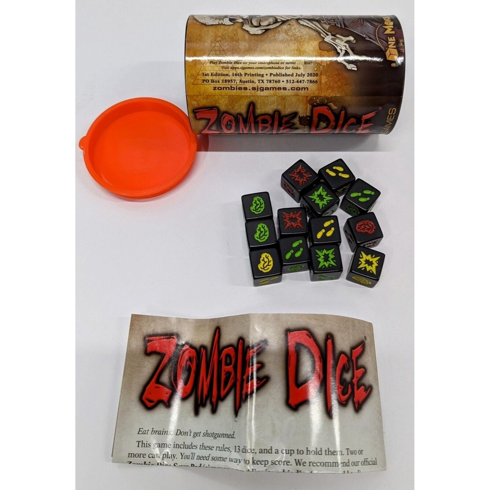 Zombie Dice Game Steve Jackson 13 Dice Brains Complete